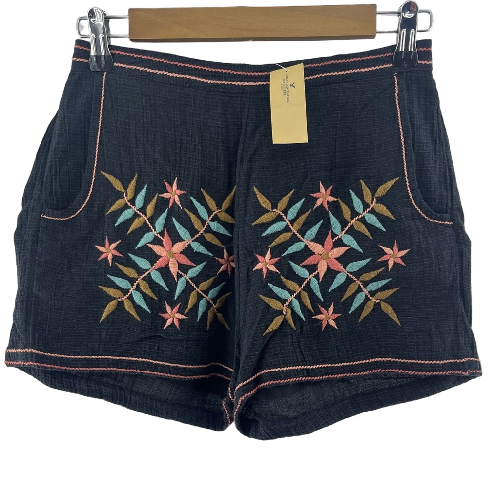 NWT Black Embroidered American Eagle Boho Shorts XS